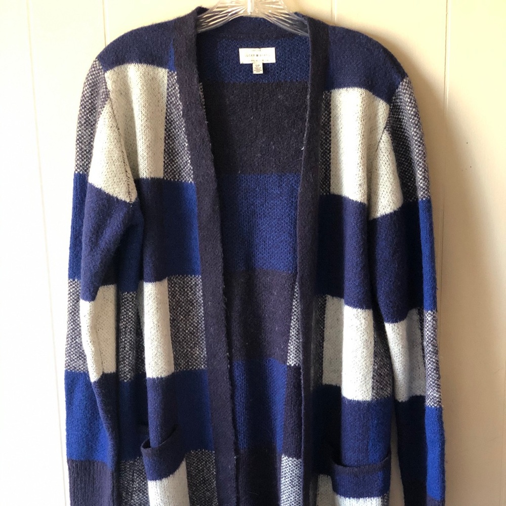Lucky Brand blue plaid wool cardigan Small